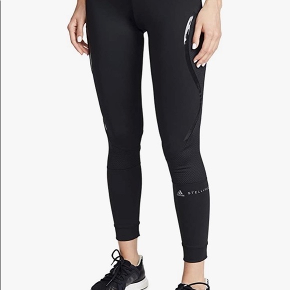Adidas by Stella McCartney Logo Black Leggings Size XS Mesh Insets Athleisure - Picture 11 of 15